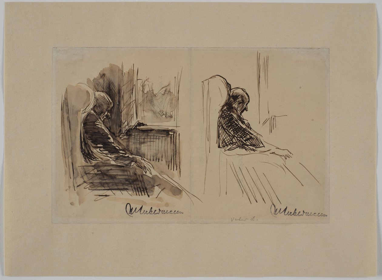 Dos retratos de su padre, Louis Liebermann, en un sillón reclinable de Max Liebermann