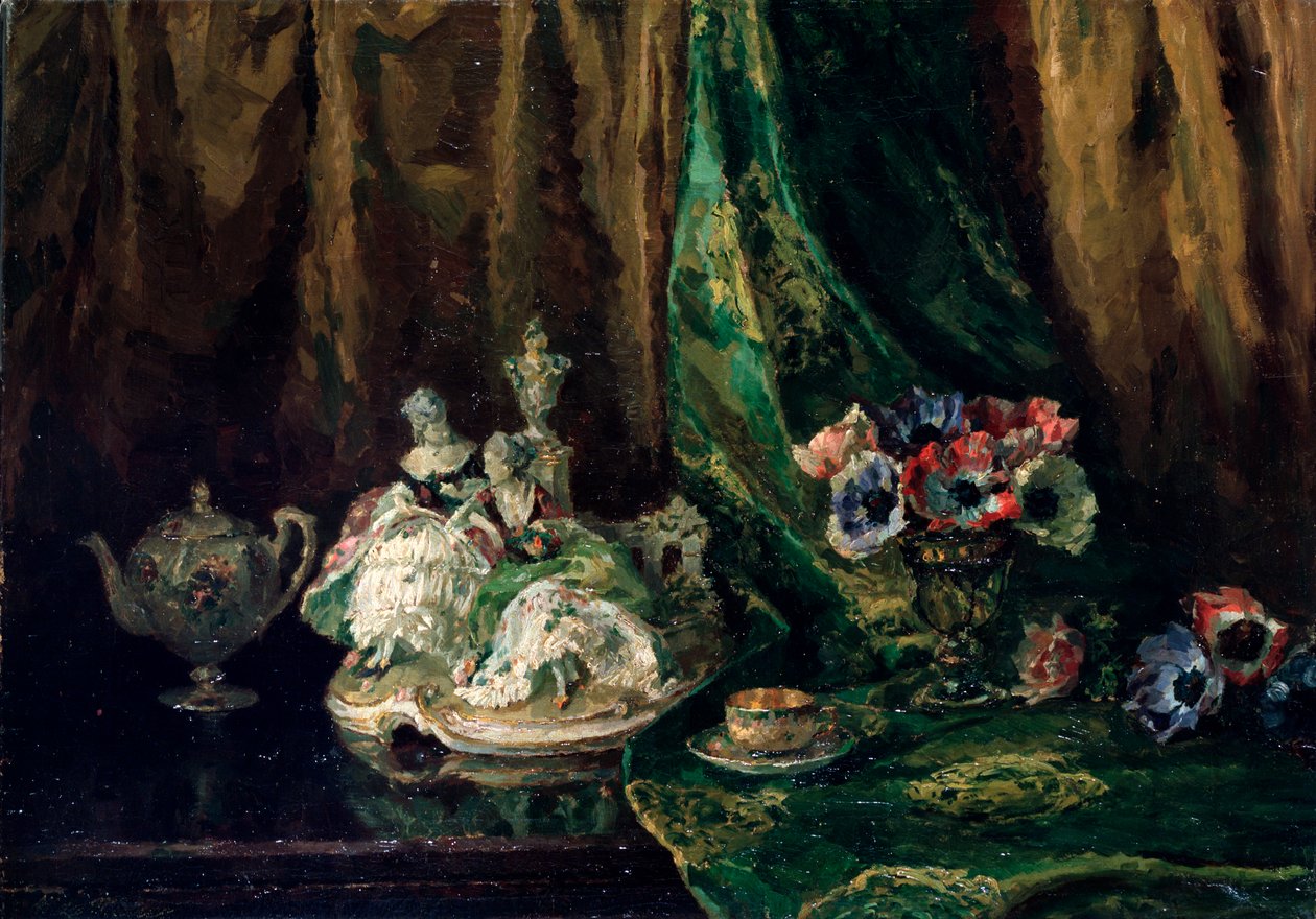 Naturaleza muerta con porcelana y flores, siglo XX de Max Müller