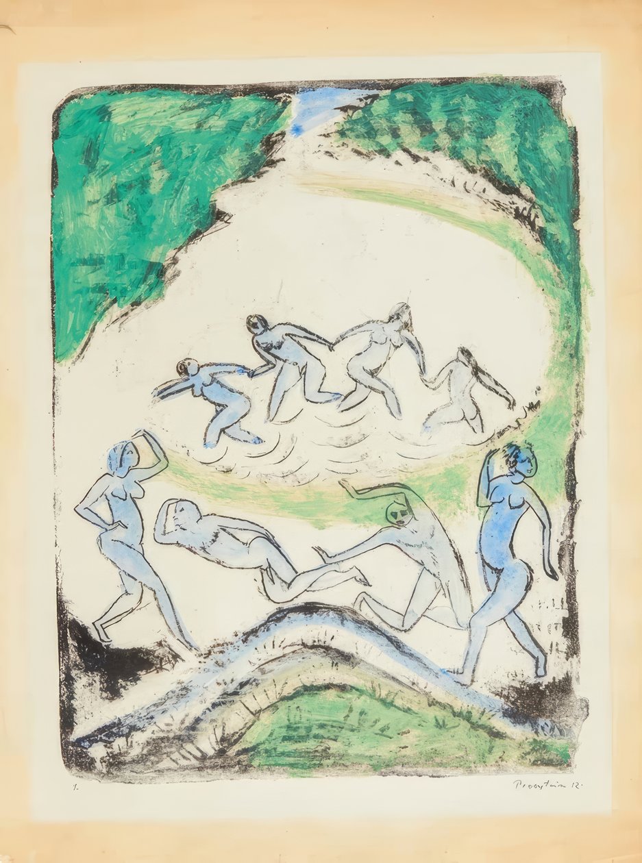 El baile (Bailarines y bañistas en el estanque del bosque de Max Pechstein