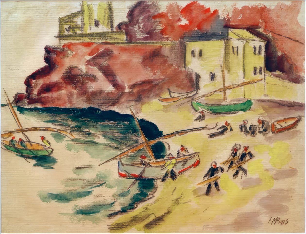 Bahía portuaria con pescadores de Max Pechstein