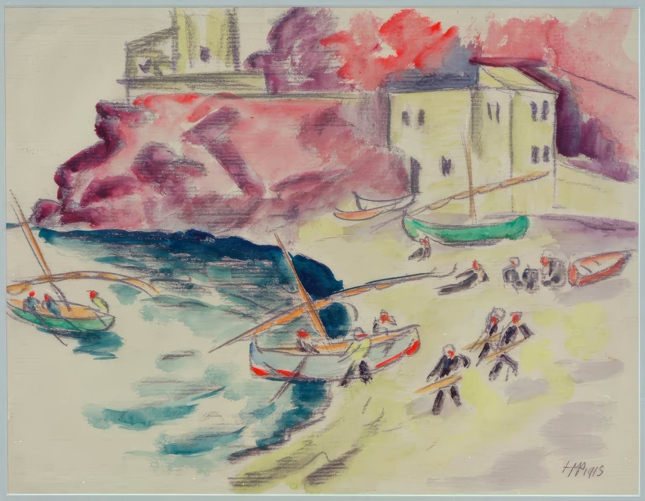 Bahía portuaria con pescadores de Max Pechstein
