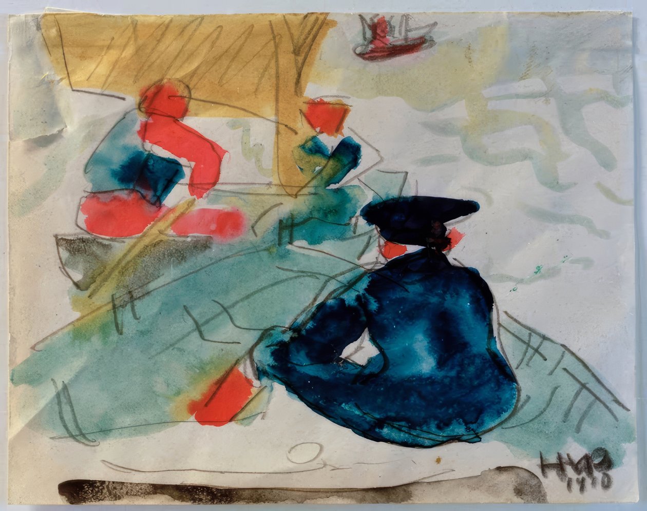 Pescadores sentados en el barco de Max Pechstein