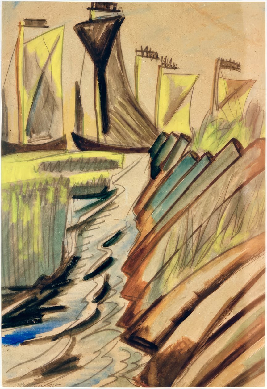 Barcas de pesca en el dique de Max Pechstein