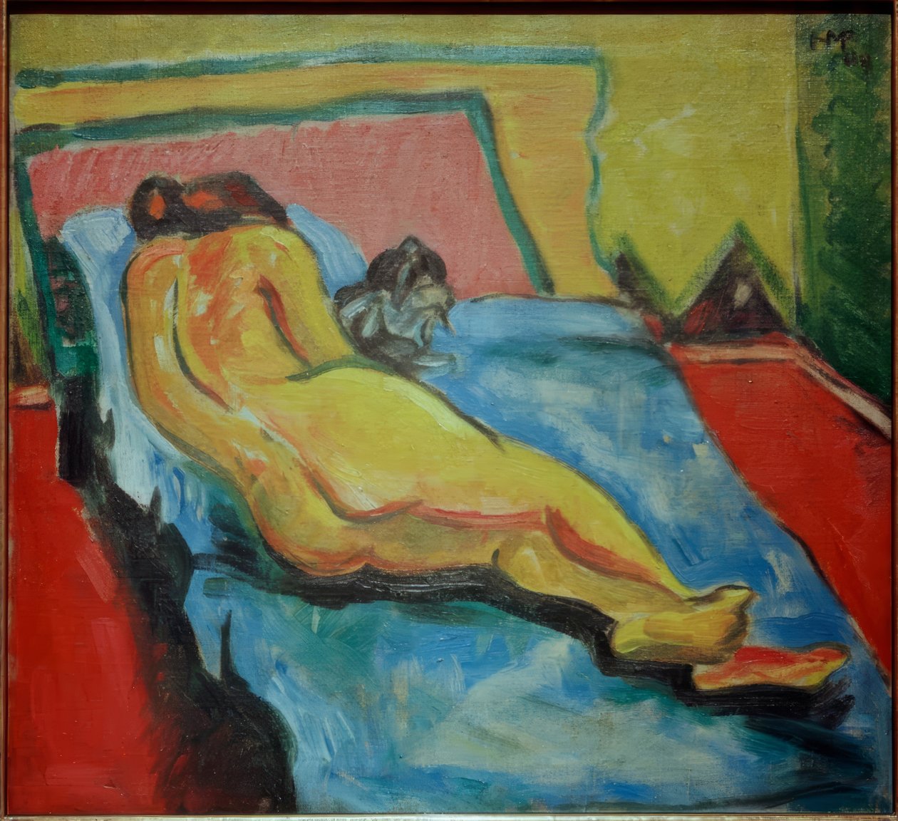 Desnudo recostado con gato de Max Pechstein