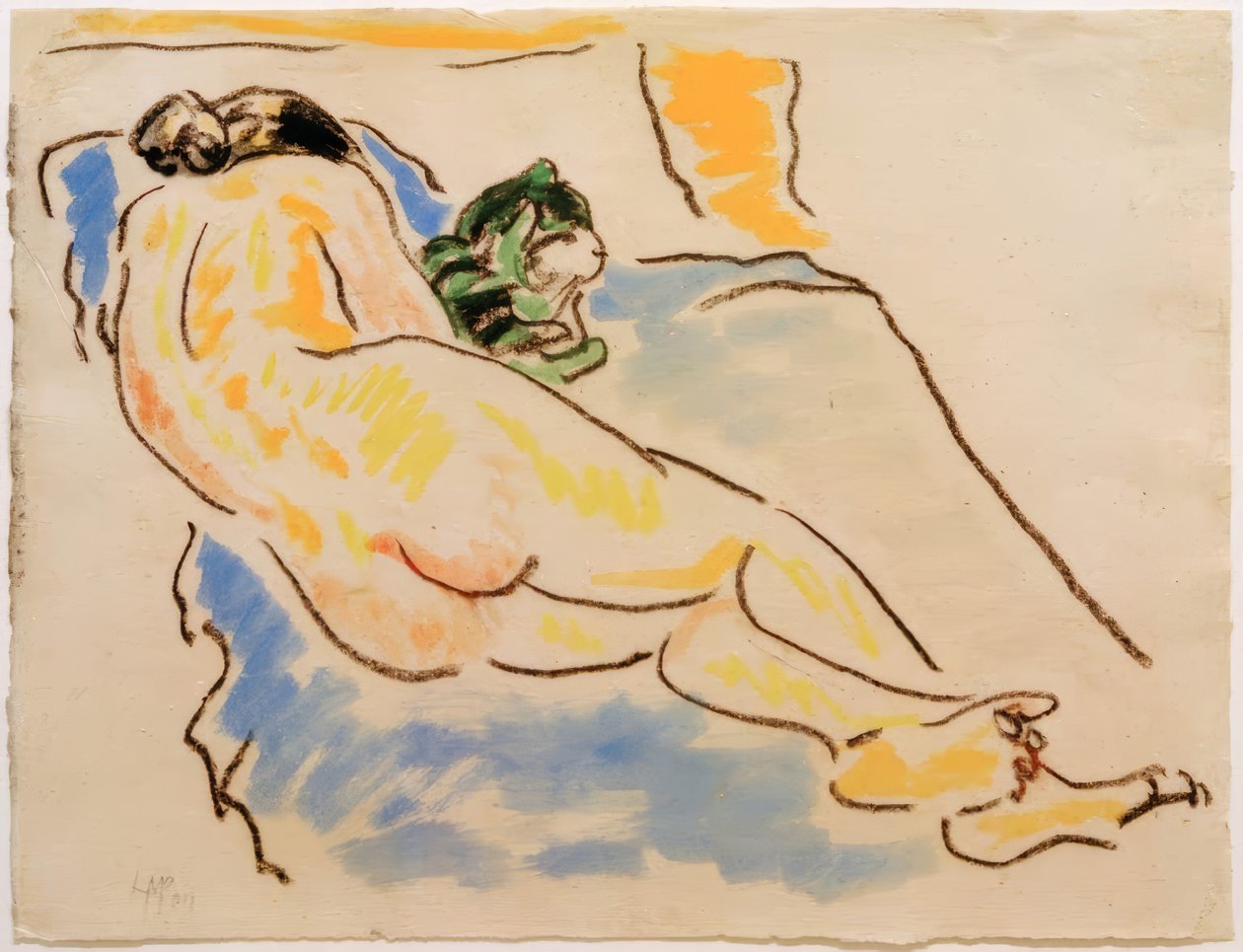 Desnudo femenino recostado con gato de Max Pechstein