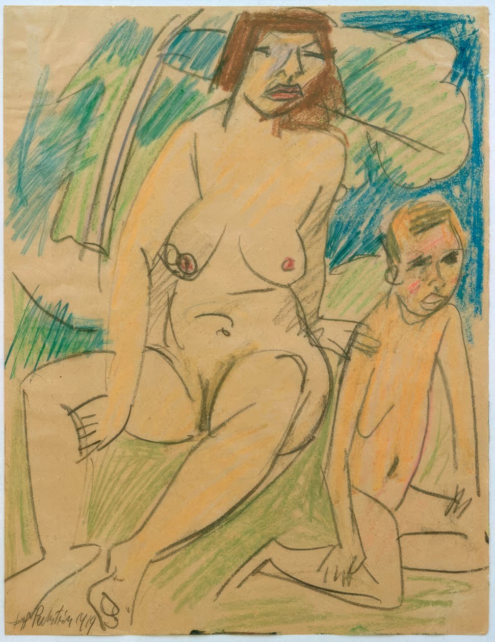 Mujer desnuda con niño de Max Pechstein