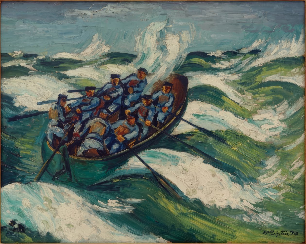 Rettungsboot auf bewegter See von Max Pechstein