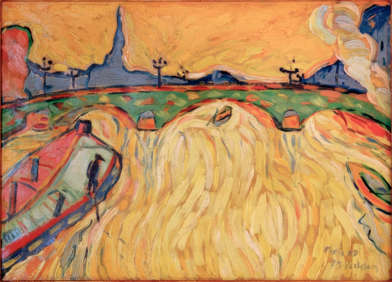 Sus con puente y barcazas de carga de Max Pechstein