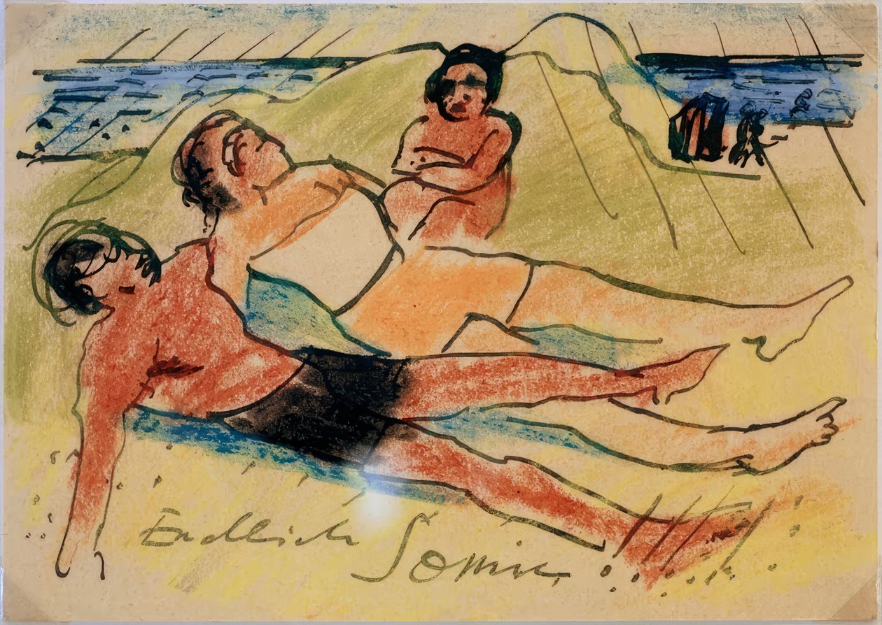 Tomando el sol en la playa de Max Pechstein
