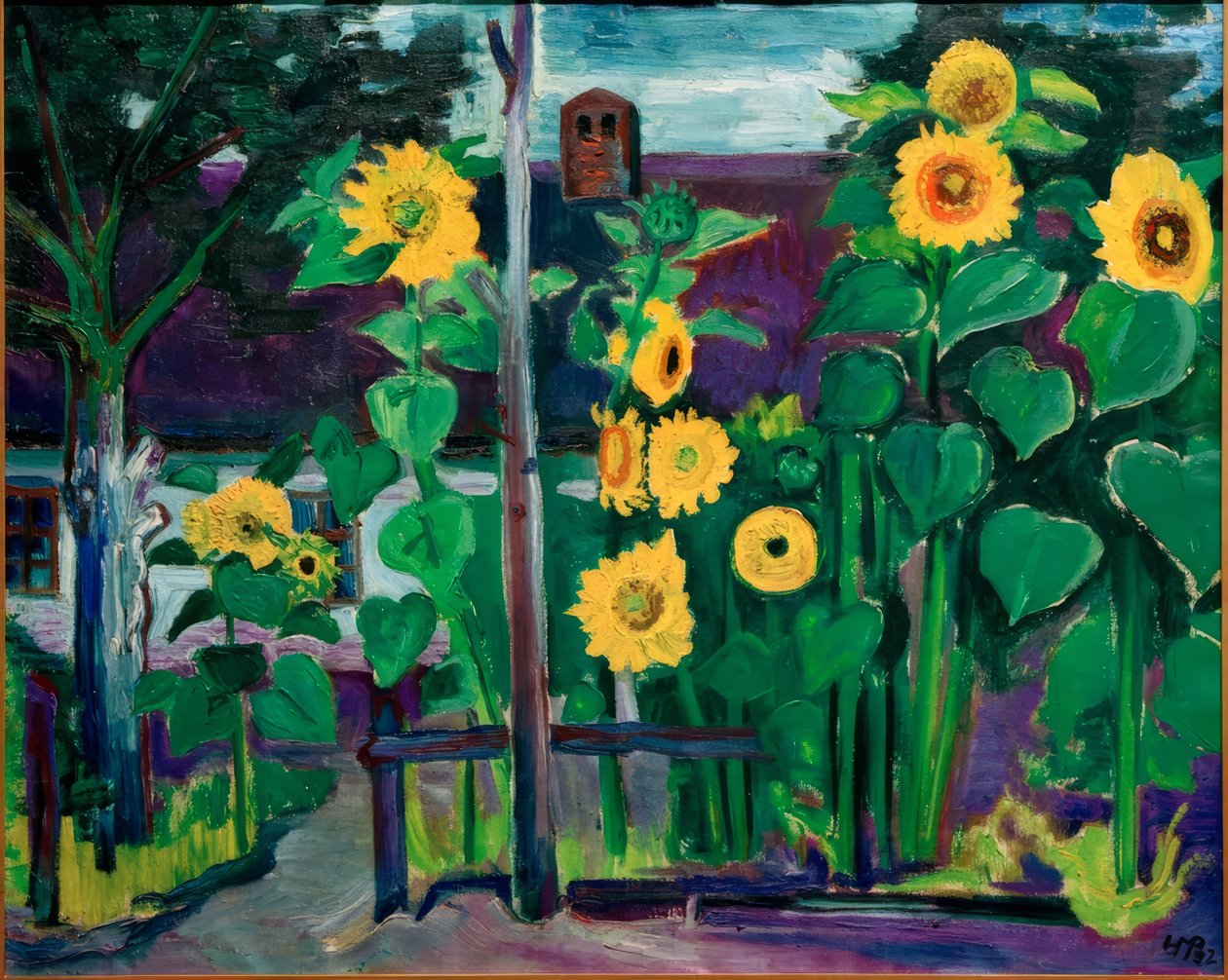 Girasoles delante del piso de Max Pechstein
