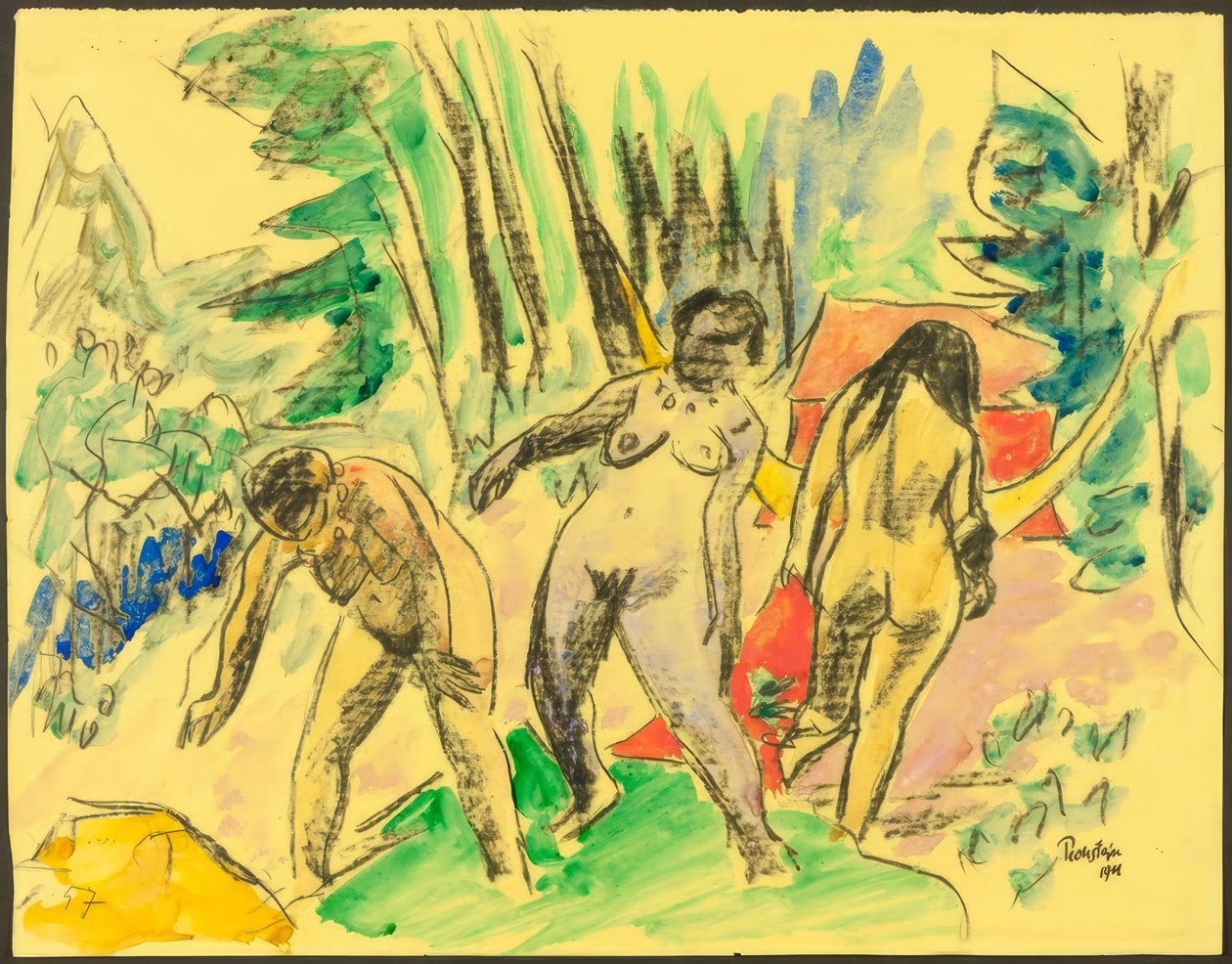 Tres desnudos en el bosque de Max Pechstein