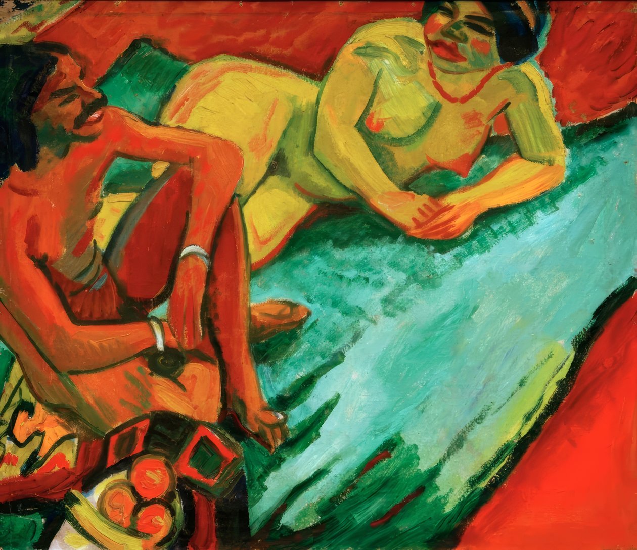 Mujer con indio sobre alfombra de Max Pechstein