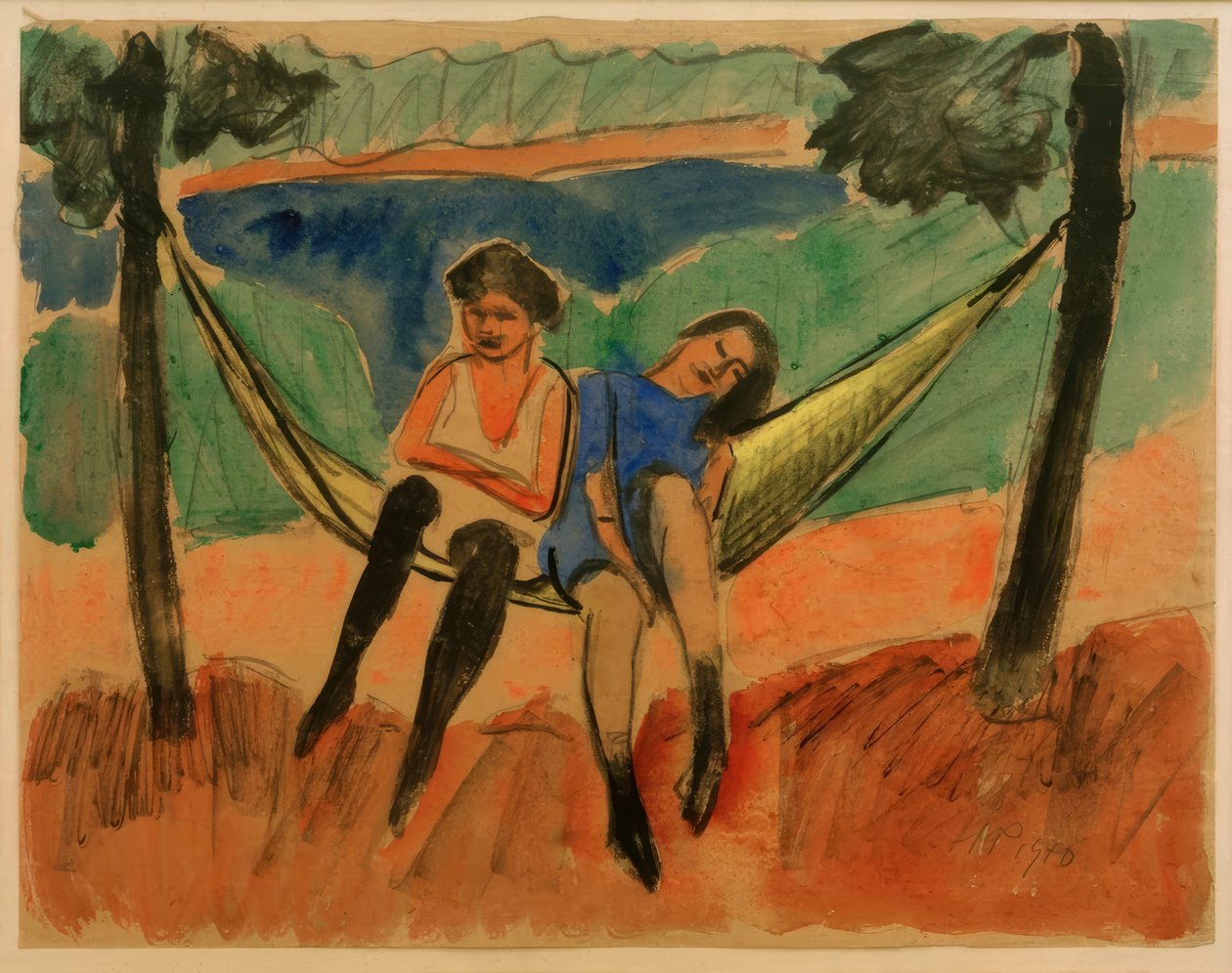 Dos chicas en la hamaca II de Max Pechstein