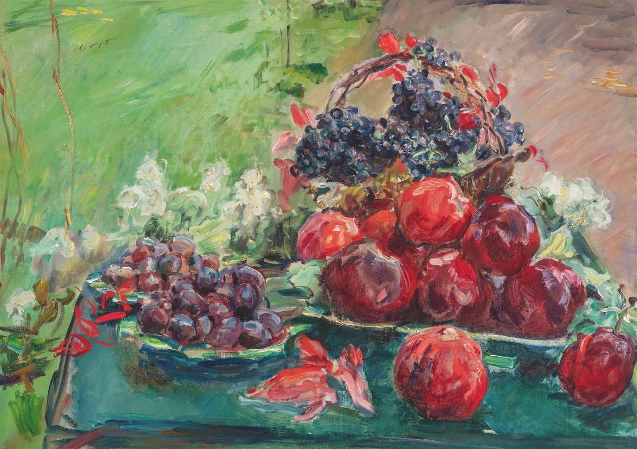 Alemán: Naturaleza muerta con manzanas, uvas y ciruelas de Max Slevogt