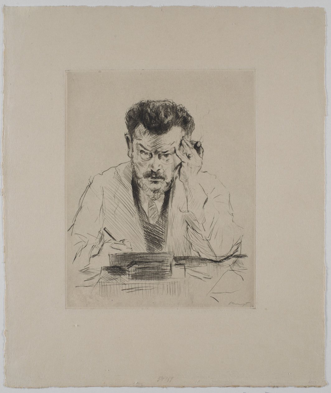 Autorretrato con cigarro, aguafuerte de Max Slevogt