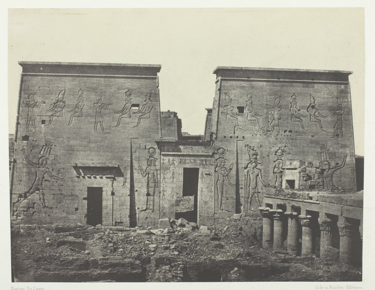 Drômos y Philônes, Gran Templo de Isis en Pilônes; Nubia, lámina 72 del álbum "Egypte, Nubie, Palestine et Syrie" (1852). de Maxime Du Camp