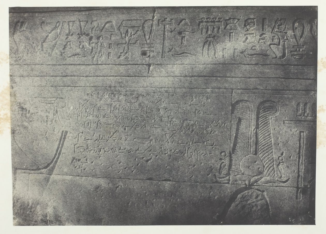 Gran Templo de Isis en Filé, Inscripción Demótica, Nubia, 1849-51, impreso en 1852 de Maxime Du Camp