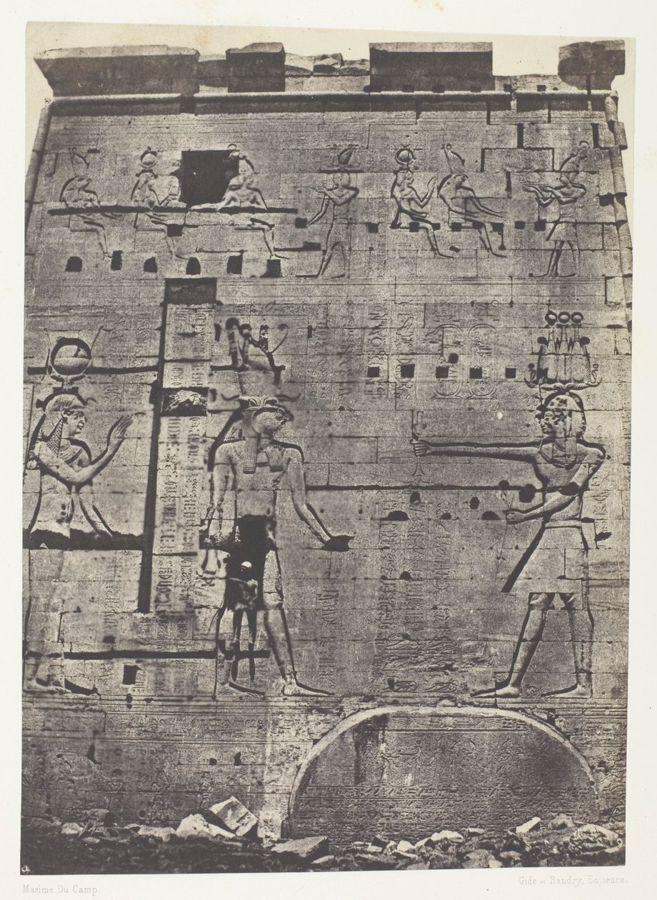 Gran Templo de Isis en Philoe, Segundo Pilón; Nubia, lámina 74 del álbum "Egypte, Nubie, Palestine et Syrie" (1852). de Maxime Du Camp