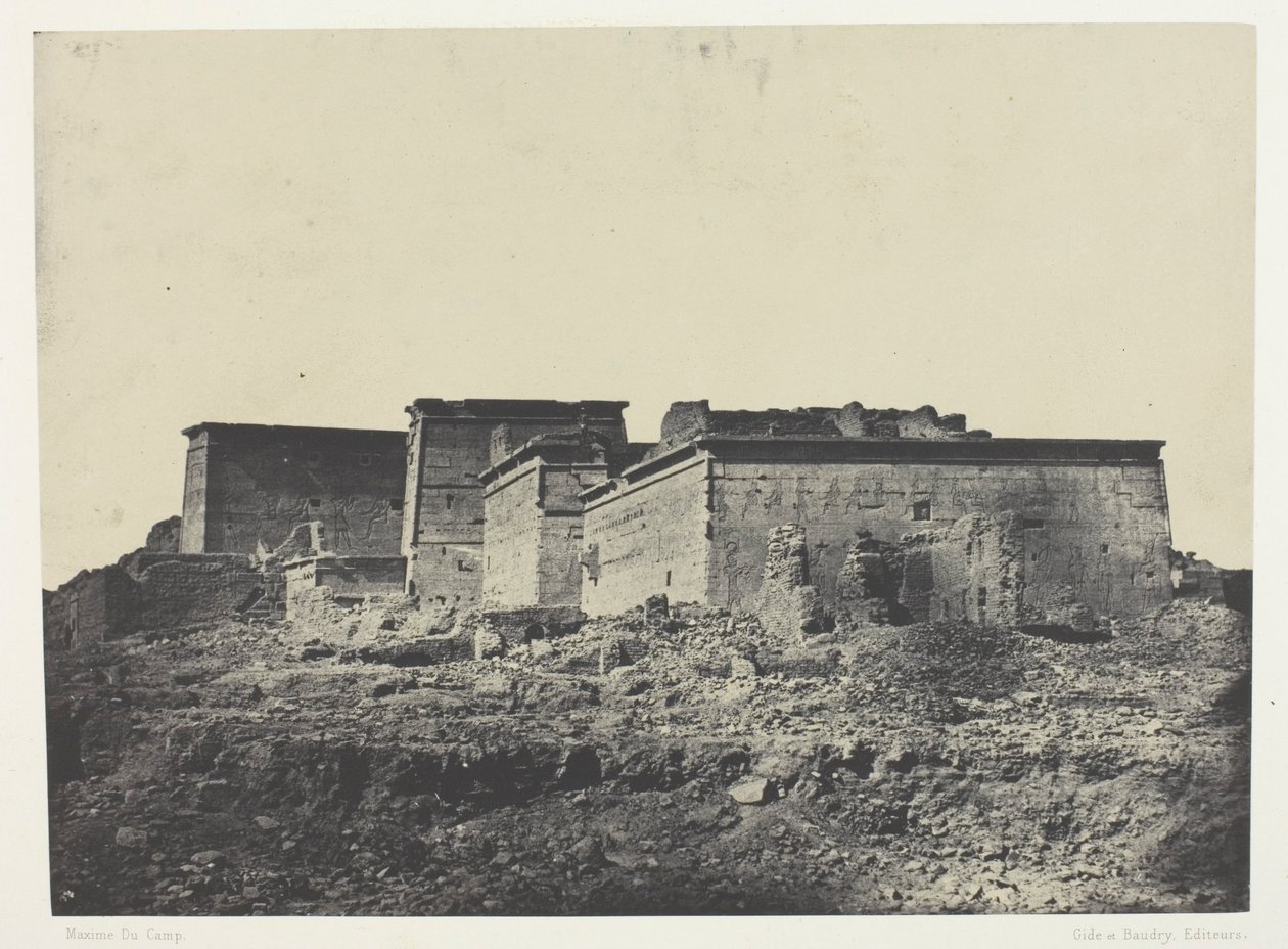 Gran Templo de Isis en Philoe, vista general desde el norte; Nubia, lámina 80 del álbum "Egypte, Nubie, Palestine et Syrie" (1852) de Maxime Du Camp