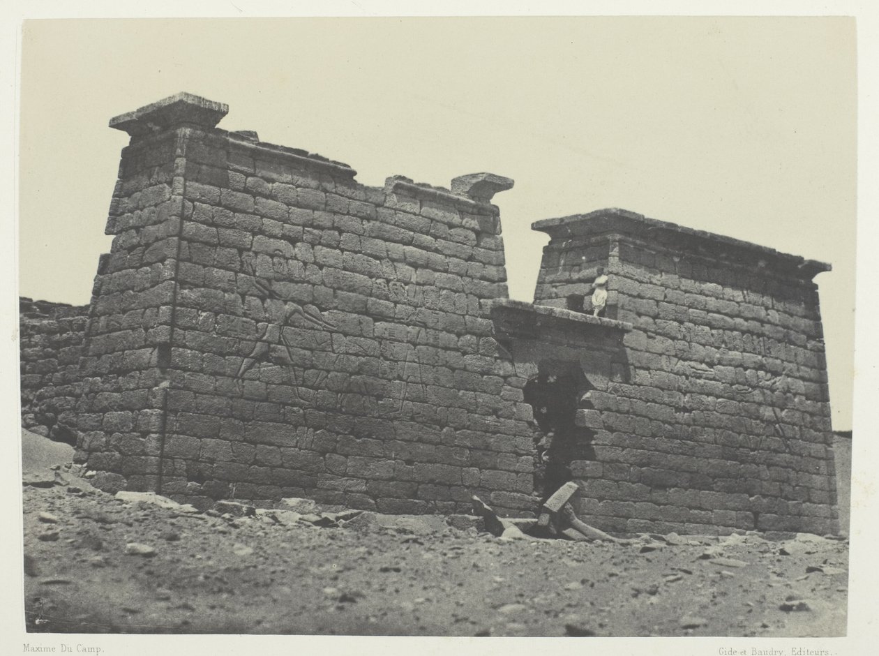 Hémi-Spéos De Séboua, Pylons; Nubia, lámina 98 del álbum "Egypte, Nubie, Palestine et Syrie" (1852) de Maxime Du Camp