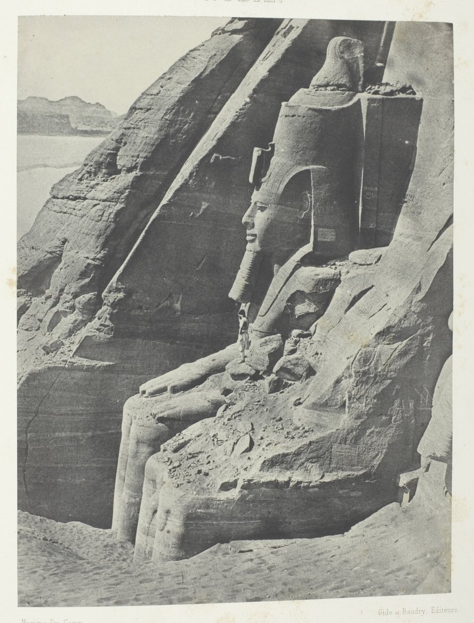 Ibsamboul, Colosse Oriental Du Spéos De Phrè, Vu De Profil; Nubie, lámina 104 del álbum "Egypte, Nubie, Palestine et Syrie" (1852). de Maxime Du Camp