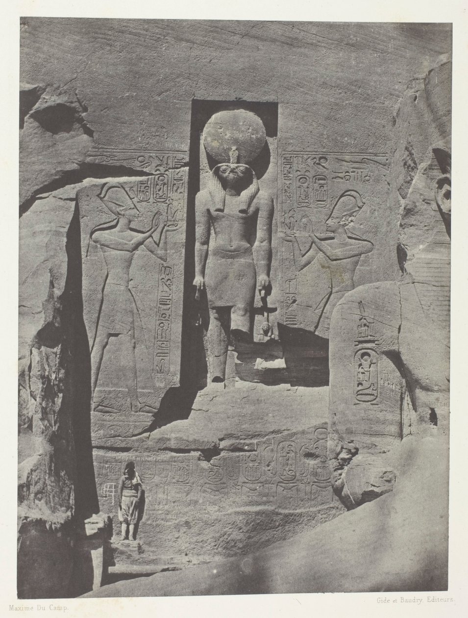 Ibsamboul, Esculturas de la entrada del Spéos de Phrè, Nubia, lámina 105 del álbum "Egypte, Nubie, Palestine et Syrie" (1852). de Maxime Du Camp