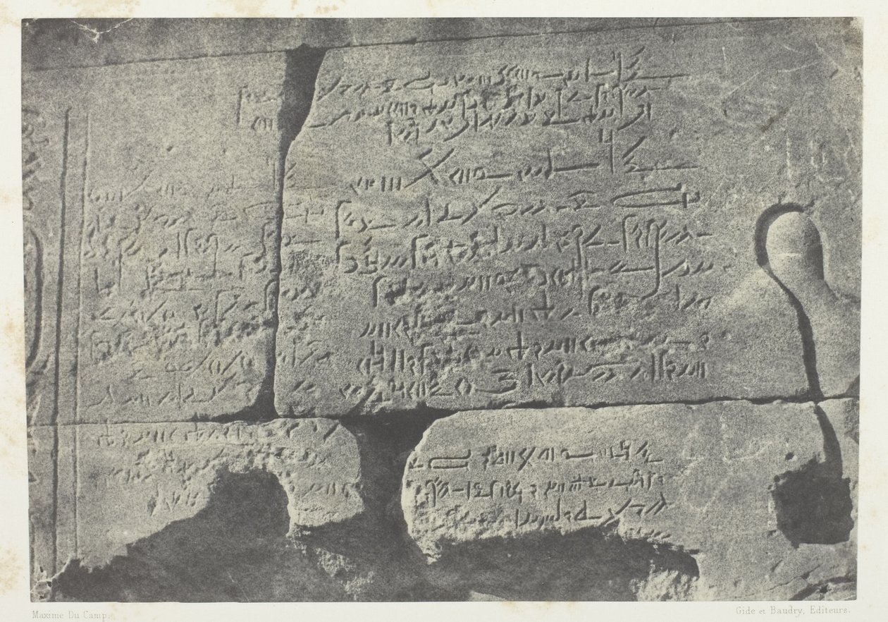Inscripción demótica, Gran Templo de Isis en Philoe; Nubia, lámina 77 del álbum "Egipto, Nubia, Palestina y Siria" (1852). de Maxime Du Camp