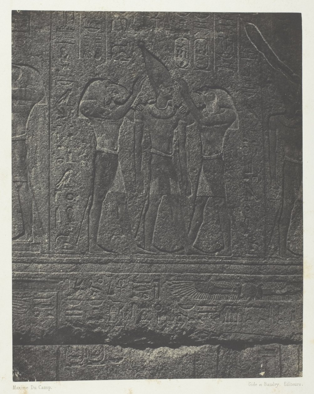 Palacio de Karnak, esculturas exteriores del santuario de granito; Tebas de Maxime Du Camp