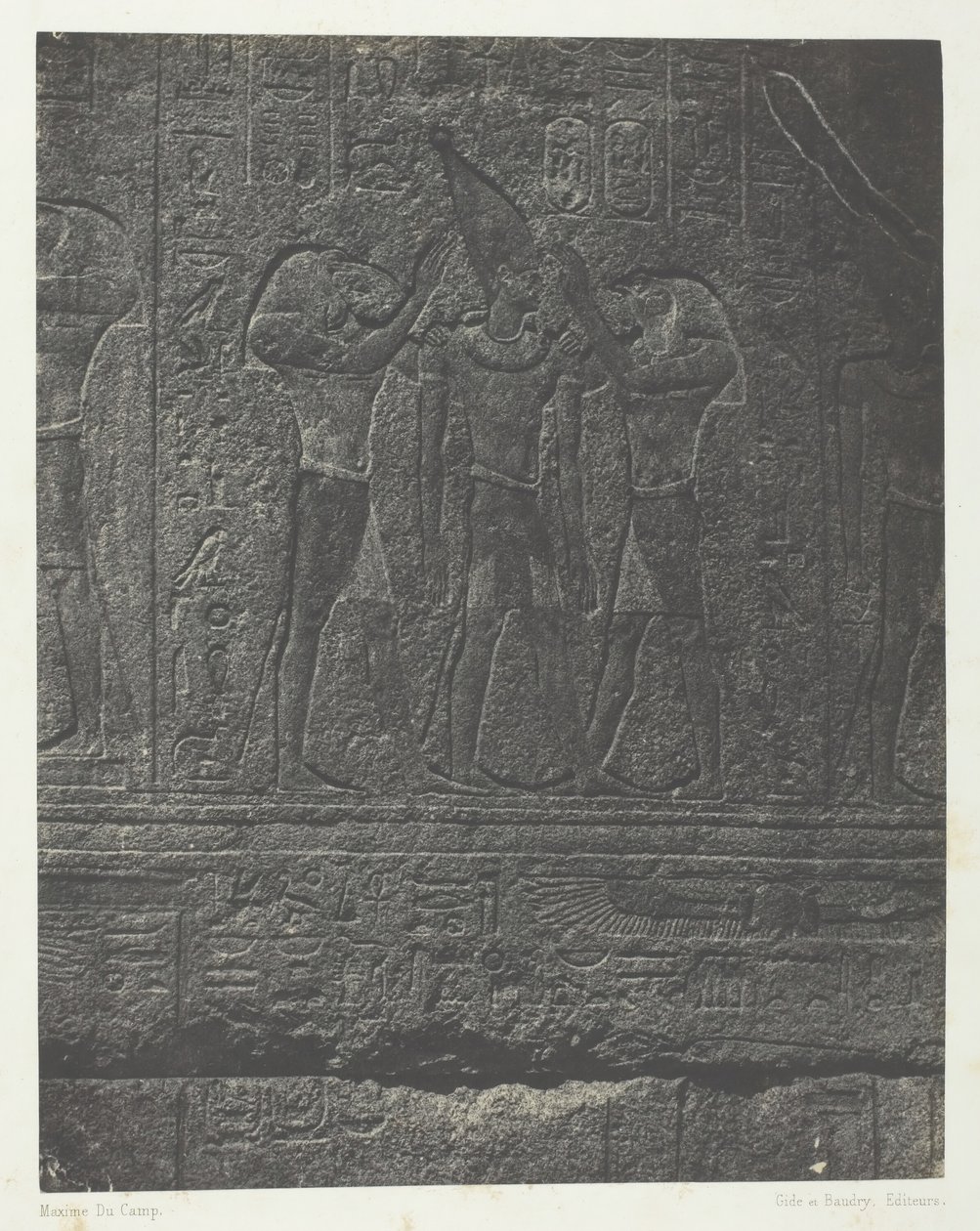 Palais de Karnak, esculturas exteriores del santuario de granito, Tebas, 1849-51, impreso 1852 de Maxime Du Camp