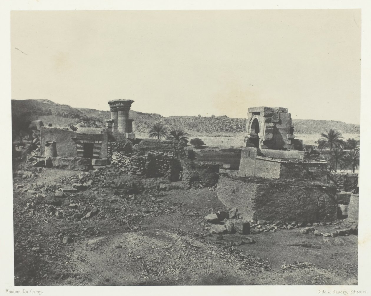 Pueblo y Templo de la Isla de Béghé, al oeste de Filé, Nubia, 1849-51, impreso 1852 de Maxime Du Camp