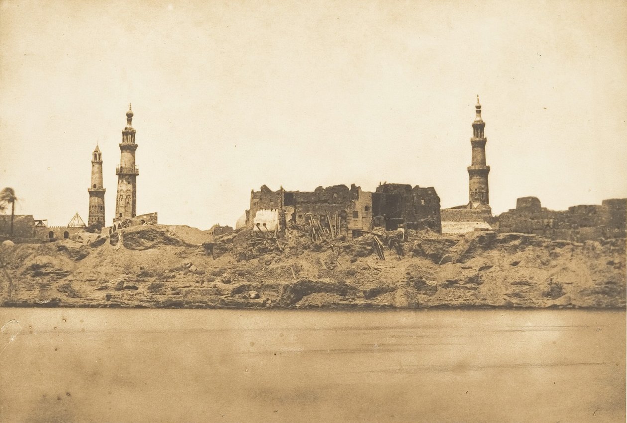 Vista de Girgeh y la costa arrasada por la inundación del Nilo, 1849-50 de Maxime Du Camp
