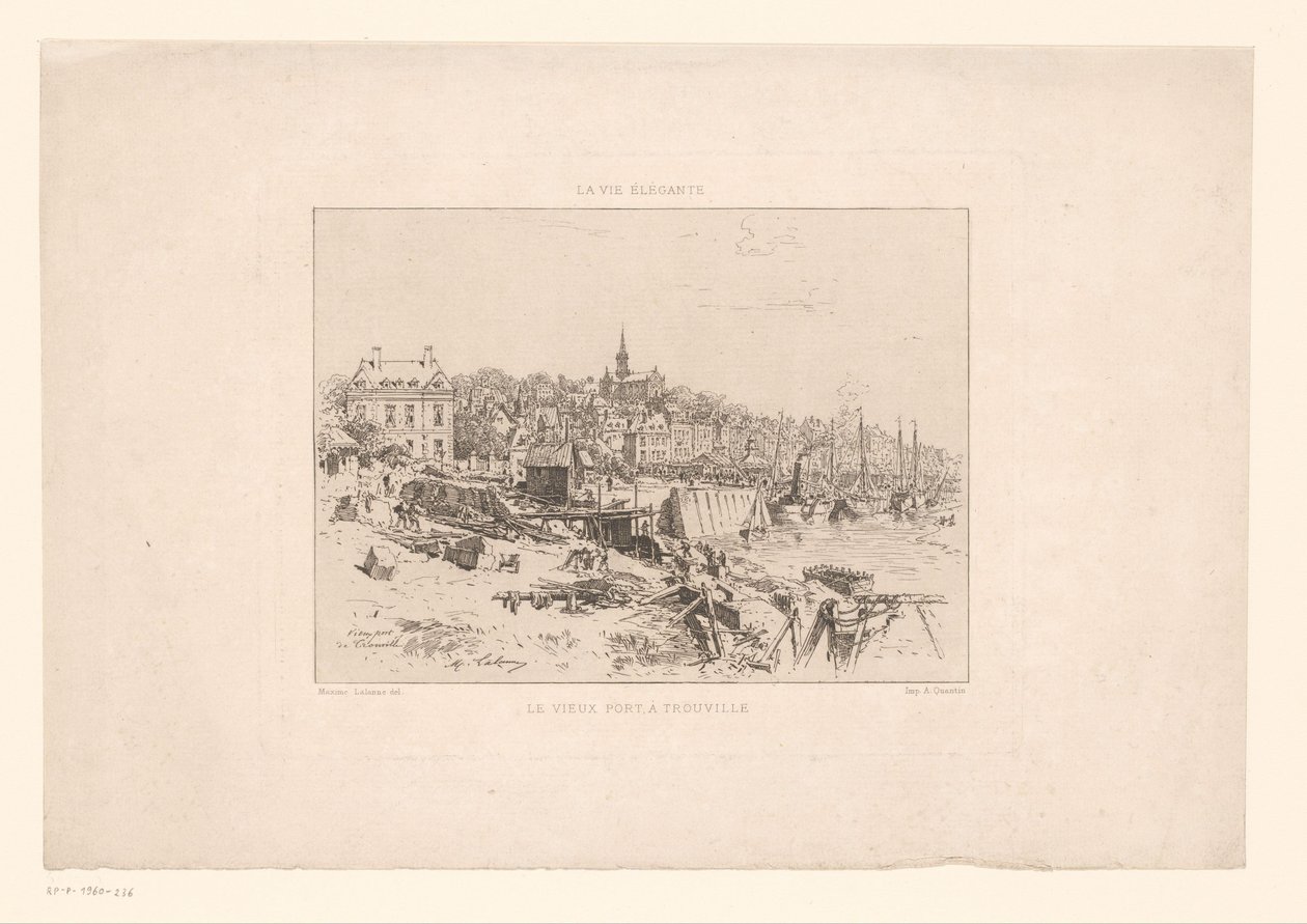 Vista del puerto de Trouville
El antiguo puerto de Trouville (título en el objeto)
La vie élégante (título de la serie en el objeto) de Maxime François Antoine Lalanne