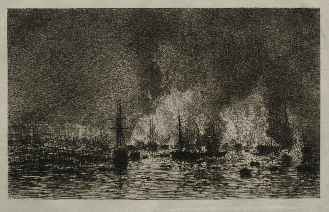 Incendio en el Puerto de Burdeos de Maxime Lalanne
