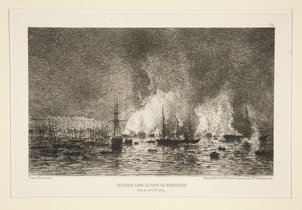 Incendio en el Puerto de Burdeos (Incendio en el Puerto de Burdeos) de Maxime Lalanne