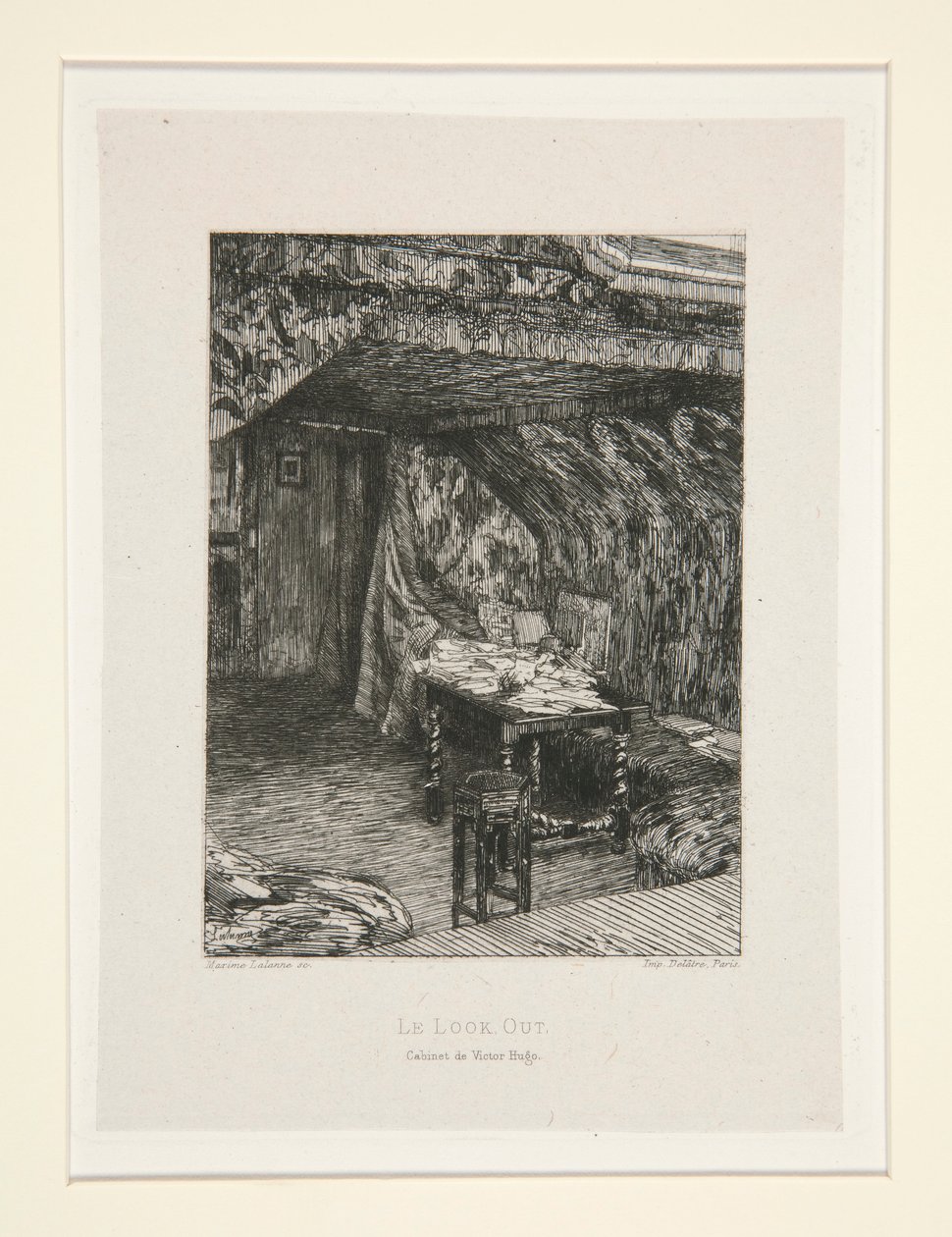 Le look out, cabinet de Victor Hugo (El puesto de vigilancia, el despacho de Victor Hugo), pl. 9 de la suite Chez Victor Hugo (Victor Hugo de Maxime Lalanne