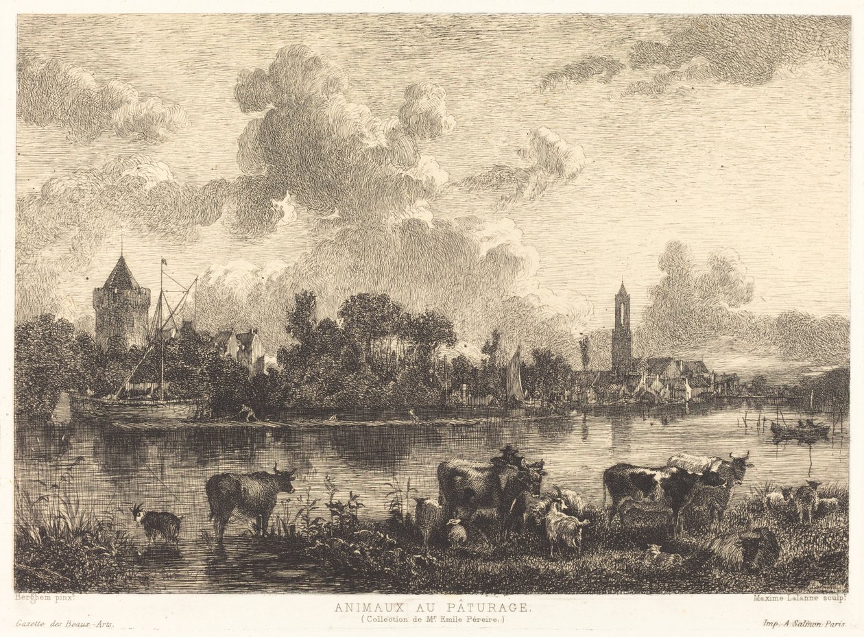 Animales en el pasto de Maxime Lalanne after Nicolaes Pietersz Berchem