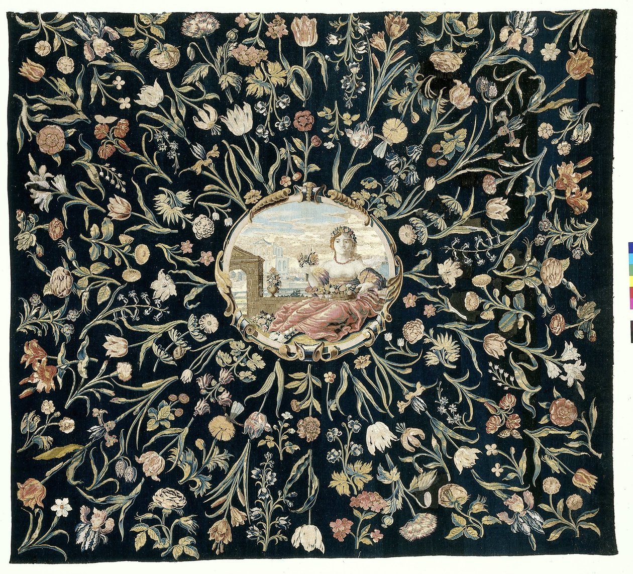 mantel Mantel con la personificación de Flora y un estampado de flores de Maximiliaan van der Gucht (possibly)