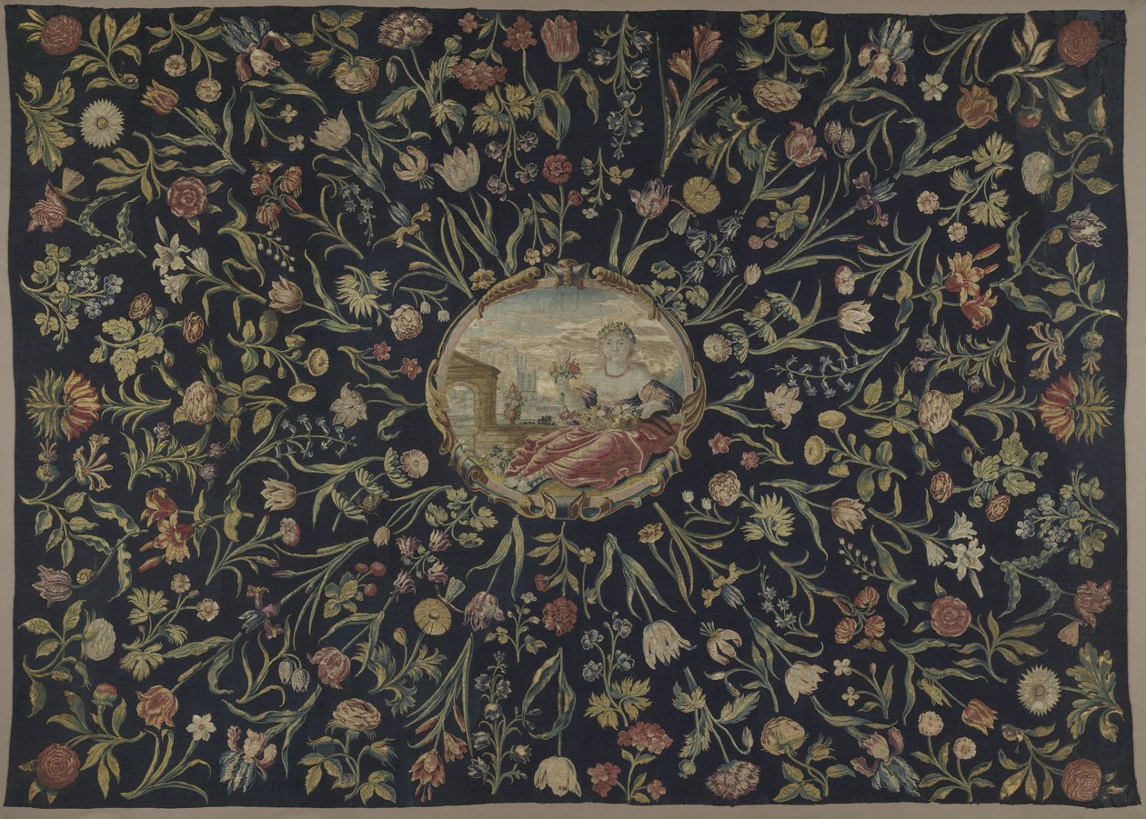 mantel Mantel con la personificación de Flora y un estampado de flores de Maximiliaan van der Gucht (possibly)