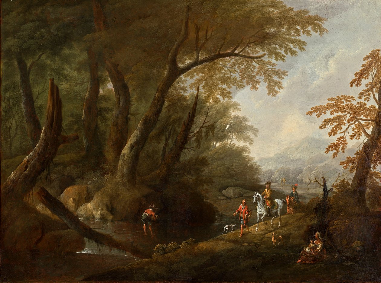 Paisaje forestal con agua a la izquierda. de Maximilian Joseph Schinnagl