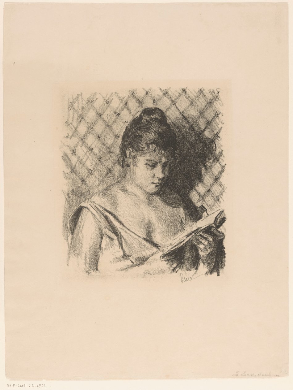 Mujer lectora con hombros descubiertos de Maximilien Luce (signed by artist)