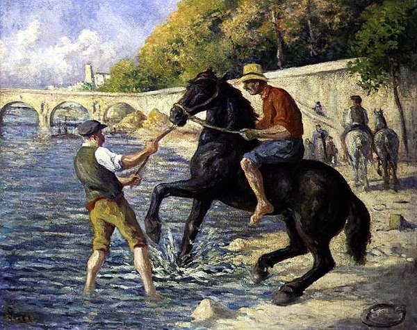 Bañando a los caballos, c.1910 de Maximilien Luce
