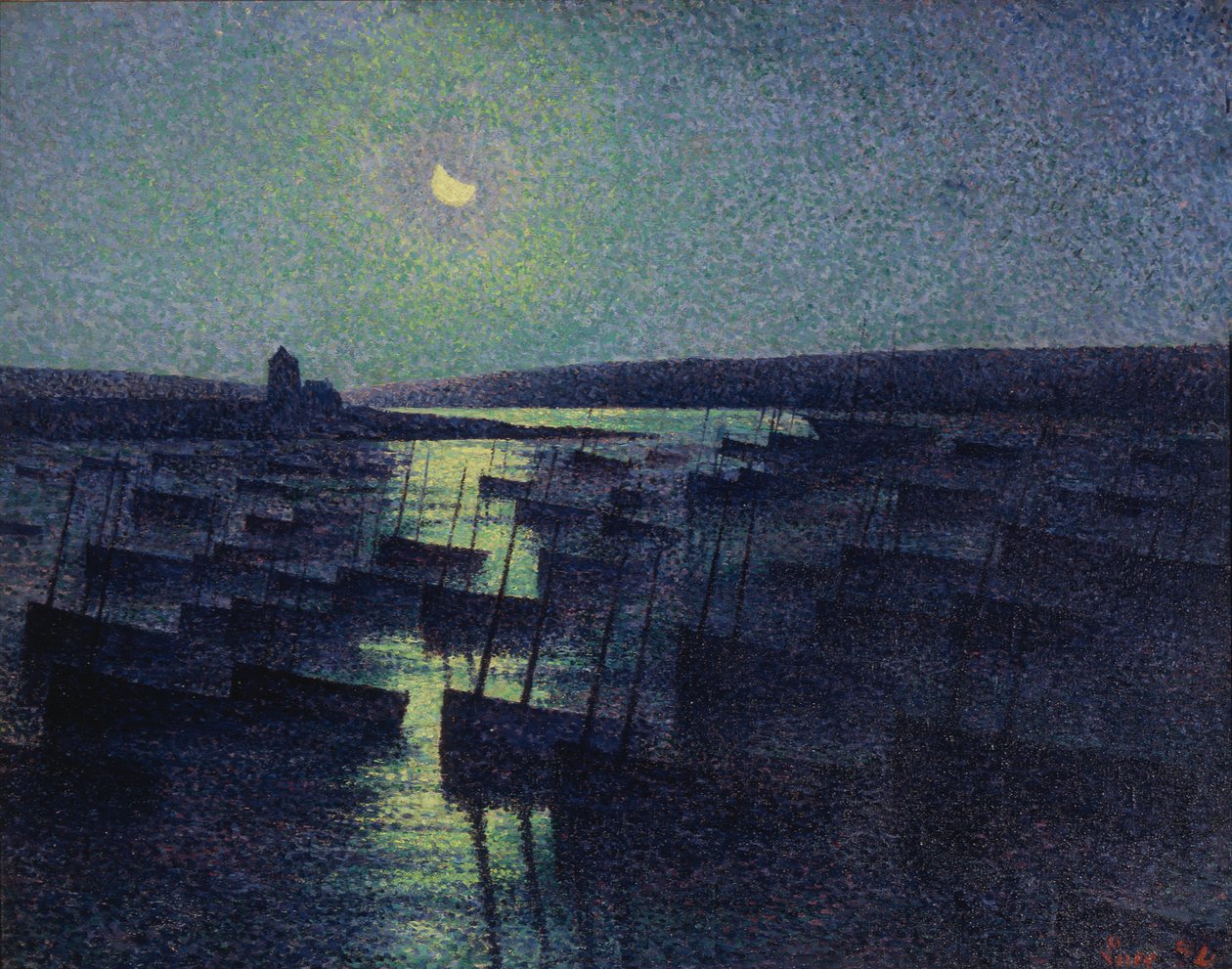 Camaret, luz de luna y barcos de pesca de Maximilien Luce