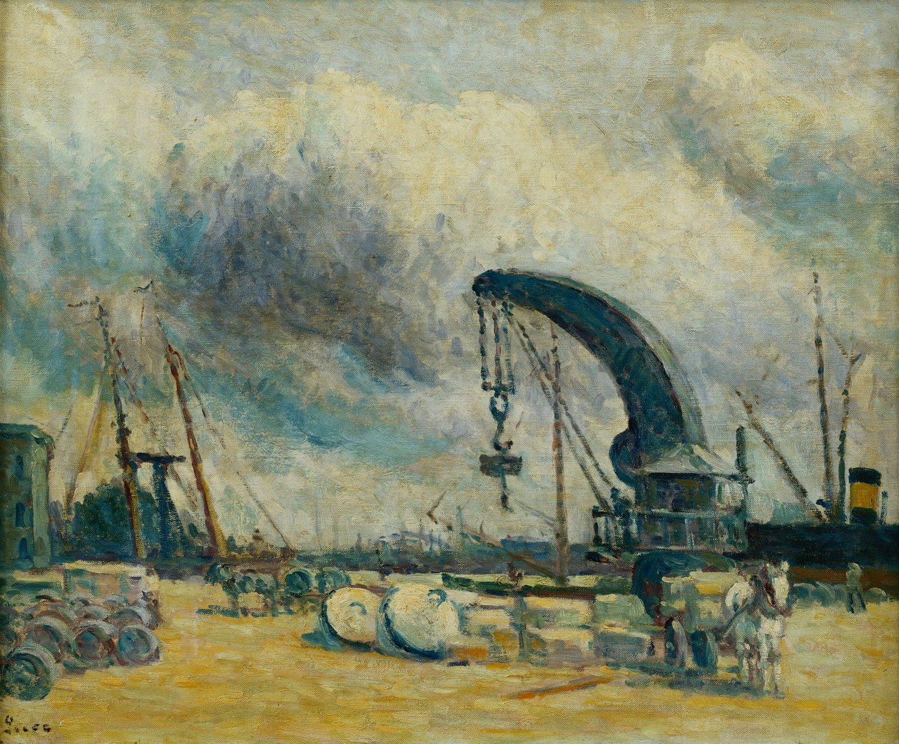 El puerto, muelle en Schiedamm de Maximilien Luce