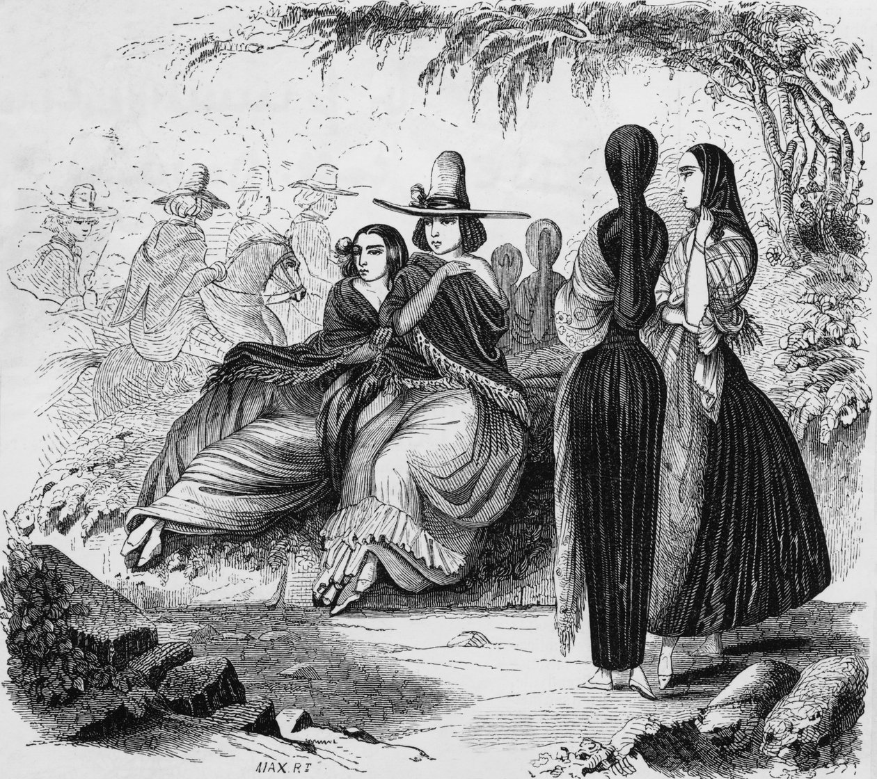 Mujeres de Lima en Perú, grabado del viaje de radiguet en Lima en la década de 1840 de Maximilien Radiguet