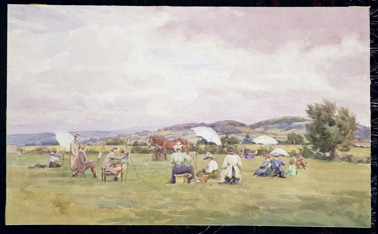 A Sketching Party on the Cotswolds, c.1910 (acuarela sobre papel) de May Francis