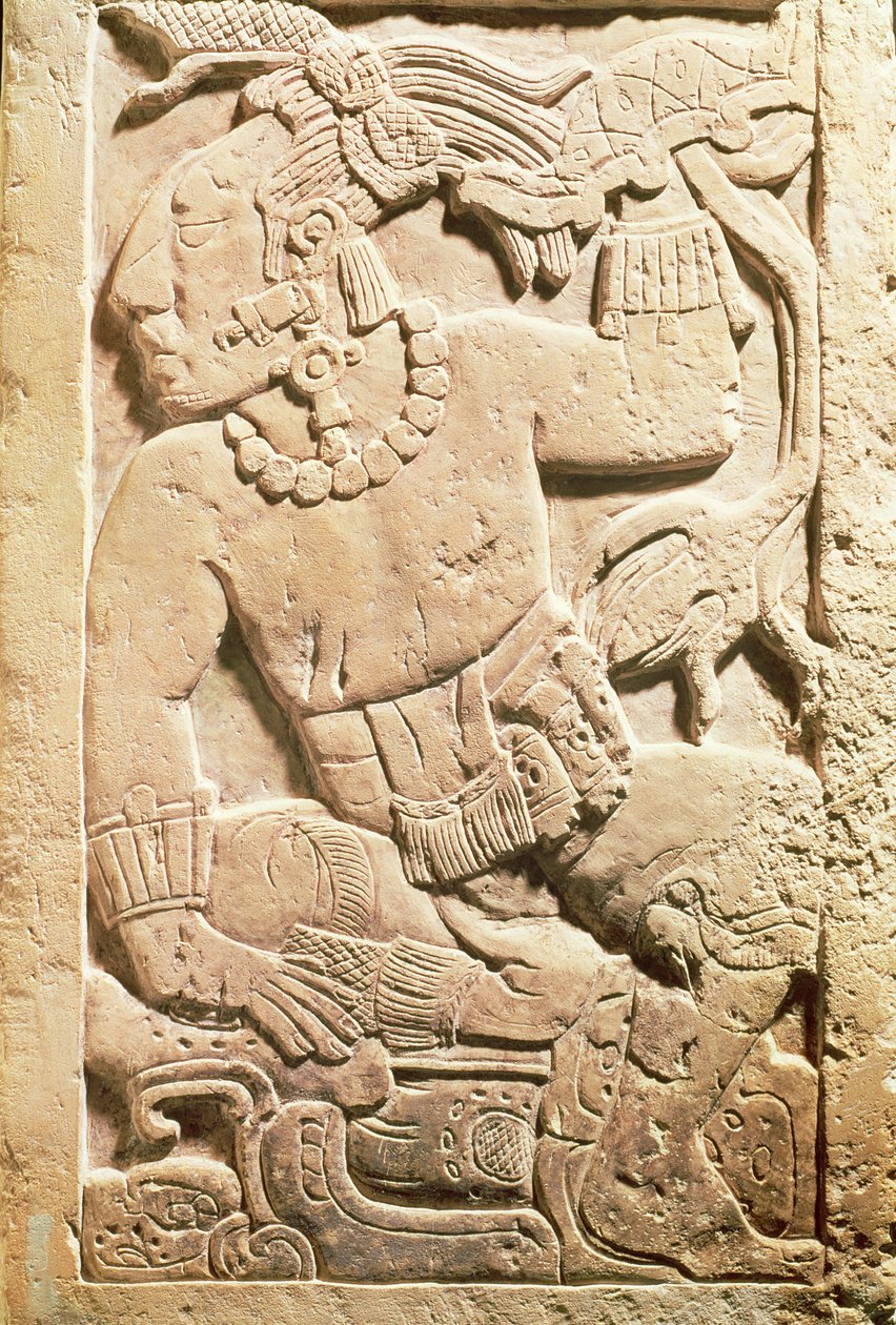 Bajorrelieve de un guerrero de Mayan