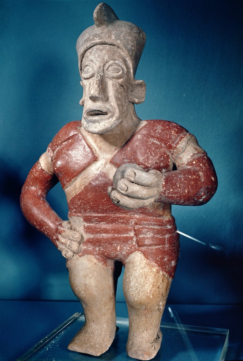 Figurilla de un jugador de tlachtli con casco, de Jalisco, Período Clásico, 400-700 de Mayan