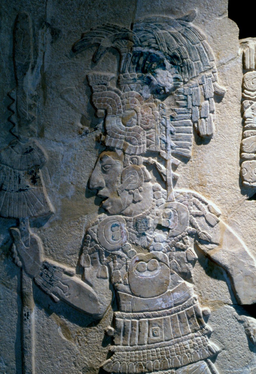 Bajo relieve que muestra la captura de Bolon Yoop por Kan Bahlam II, del Templo XVII, Palenque, 695 d.C. de Mayan