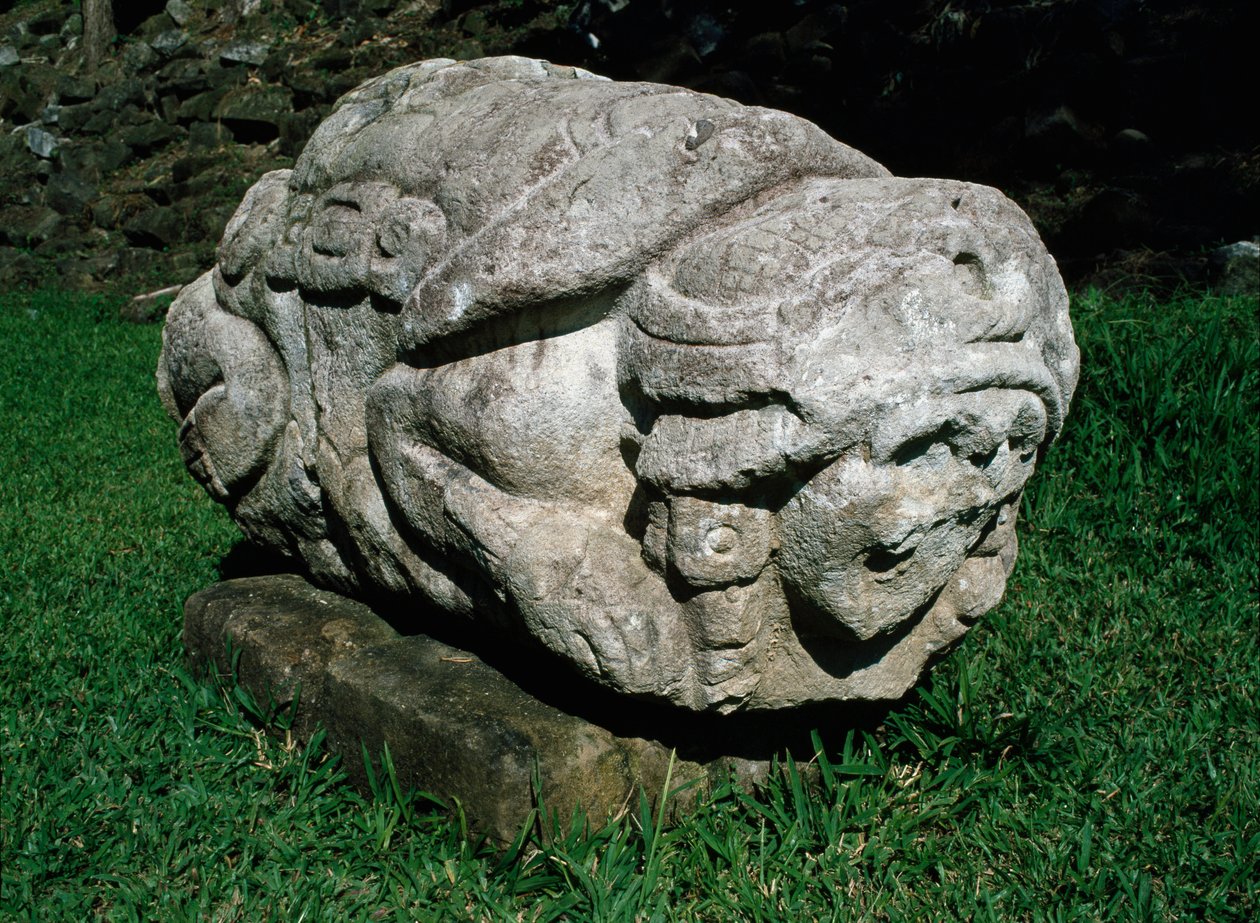 Altar zoomorfo tallado en un bloque de gres de Mayan