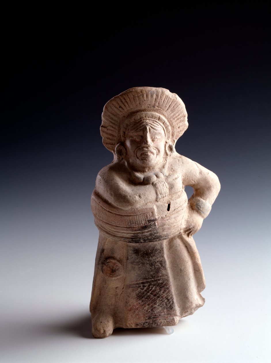 Arte precolombino, civilización maya, período clásico: estatuilla de arcilla antropomorfa representando a un jugador de pelota, con función de instrumento musical. De San Agustín Acasaguastlán, Guatemala de Mayan Mayan